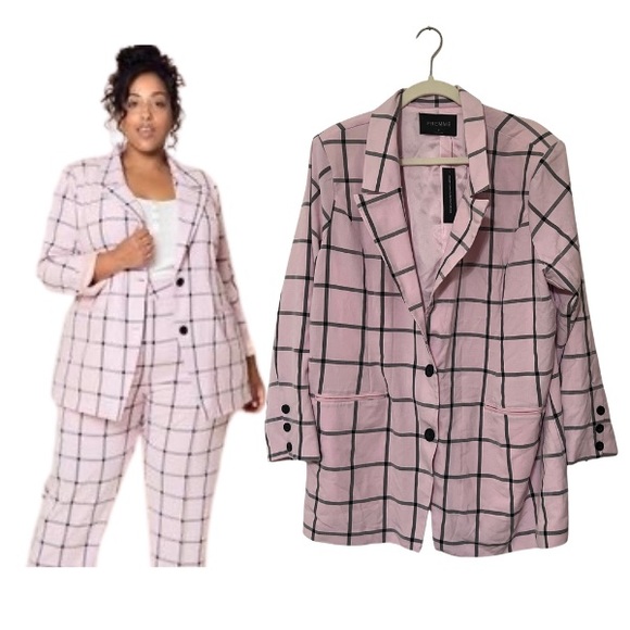 rare nwt premme suit jacket blazer plus size size 2 18 1X plaid pink - Picture 1 of 2